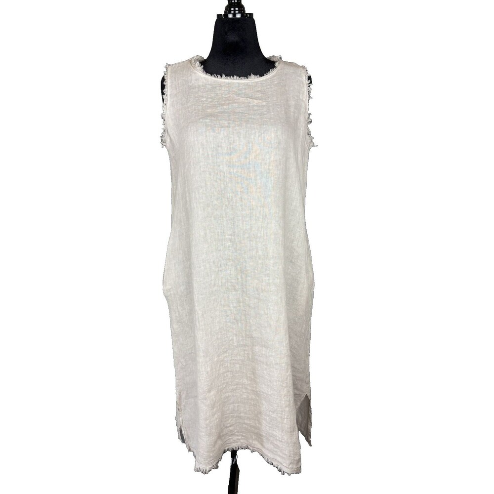 Made In Italy Linen Tunic Dress Womens L/XL  Beige Lagenlook Beachy Minimalist